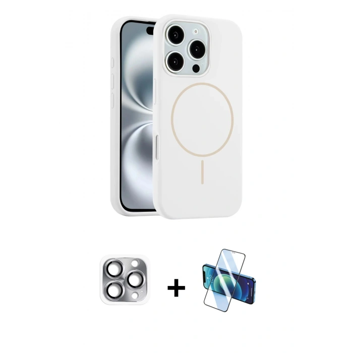 MARSİLYAN™- iPhone 16 Pro Max Kılıf Yankı Form Serisi - Siyah 3D Antistatik Seramik Nano Ekran Koruyucu + Gri Pers Alüminyum Kamera Lens