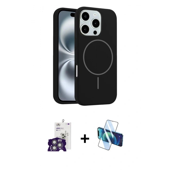 MARSİLYAN™- iPhone 16 Pro Max Kılıf Yankı Form Serisi - Siyah 3D Antistatik Seramik Nano Ekran Koruyucu + Bilvis Titan Kamera Lens - GS