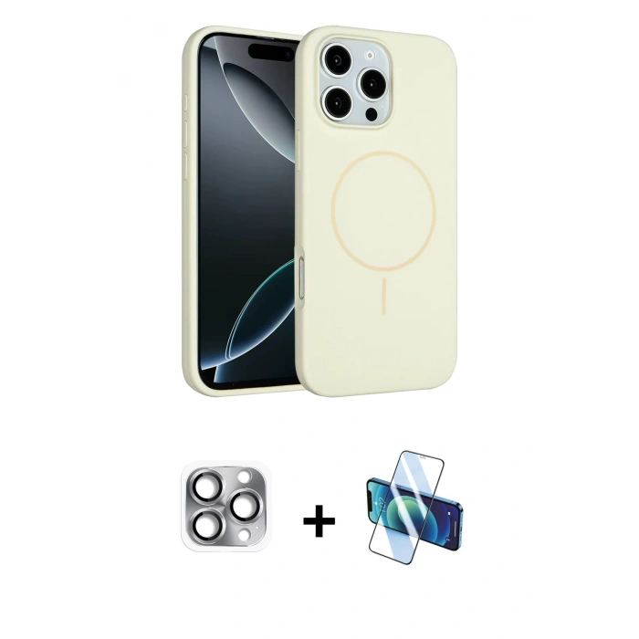 MARSİLYAN™- iPhone 16 Pro Max Kılıf Yankı Form Serisi - Siyah 3D Antistatik Seramik Nano Ekran Koruyucu + Gri Pers Alüminyum Kamera Lens