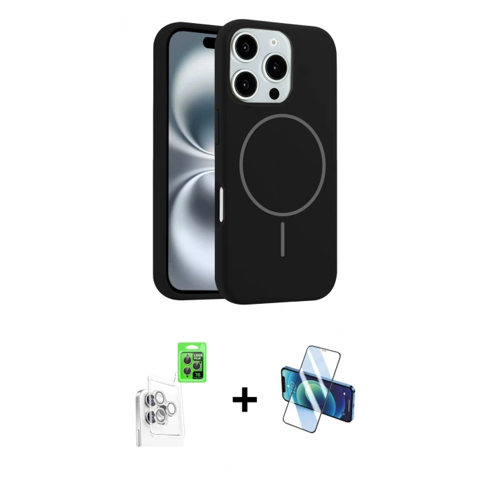 MARSİLYAN™- iPhone 16 Pro Max Kılıf Yankı Form Serisi - Siyah 3D Antistatik Seramik Nano Ekran Koruyucu + Raze Metal Kamera Lens - BZ