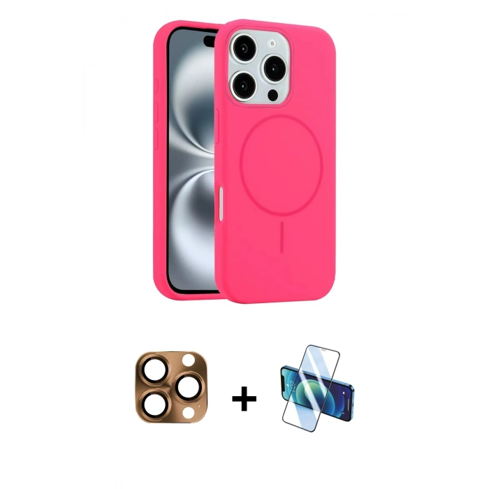 MARSİLYAN™- iPhone 16 Pro Max Kılıf Yankı Form Serisi - Siyah 3D Antistatik Seramik Nano Ekran Koruyucu + Pers Alüminyum Kamera Lens - CLTM