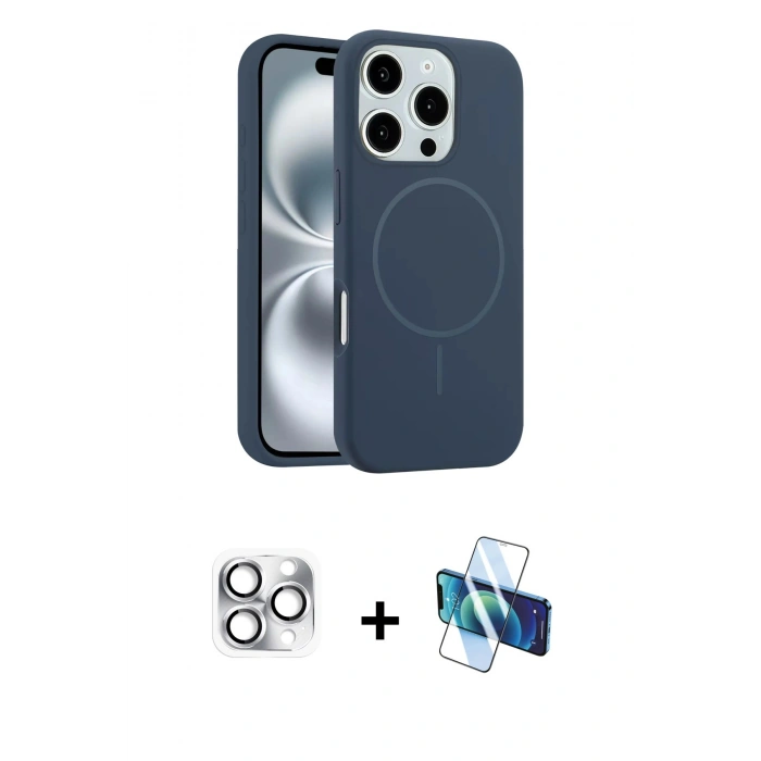 MARSİLYAN™- iPhone 16 Pro Max Kılıf Yankı Form Serisi - Siyah 3D Antistatik Seramik Nano Ekran Koruyucu + Pers Alüminyum Kamera Lens - GS