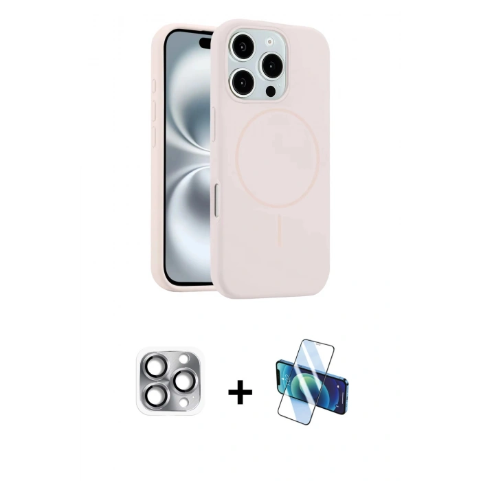 MARSİLYAN™- iPhone 16 Pro Max Kılıf Yankı Form Serisi - Siyah 3D Antistatik Seramik Nano Ekran Koruyucu + Gri Pers Alüminyum Kamera Lens