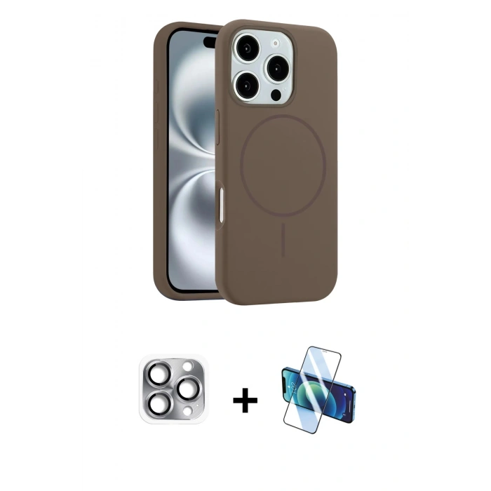 MARSİLYAN™- iPhone 16 Pro Max Kılıf Yankı Form Serisi - Siyah 3D Antistatik Seramik Nano Ekran Koruyucu + Gri Pers Alüminyum Kamera Lens