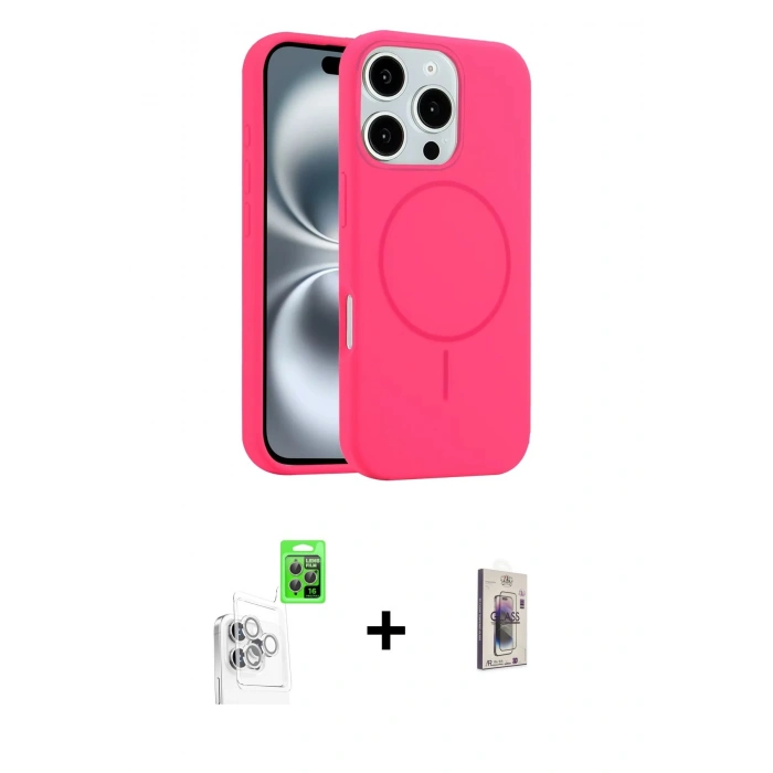 MARSİLYAN™- iPhone 16 Pro Max Kılıf Yankı Form Serisi - Siyah Bilvis 3D Cam Ekran Koruyucu + Raze Metal Kamera Lens - BZ