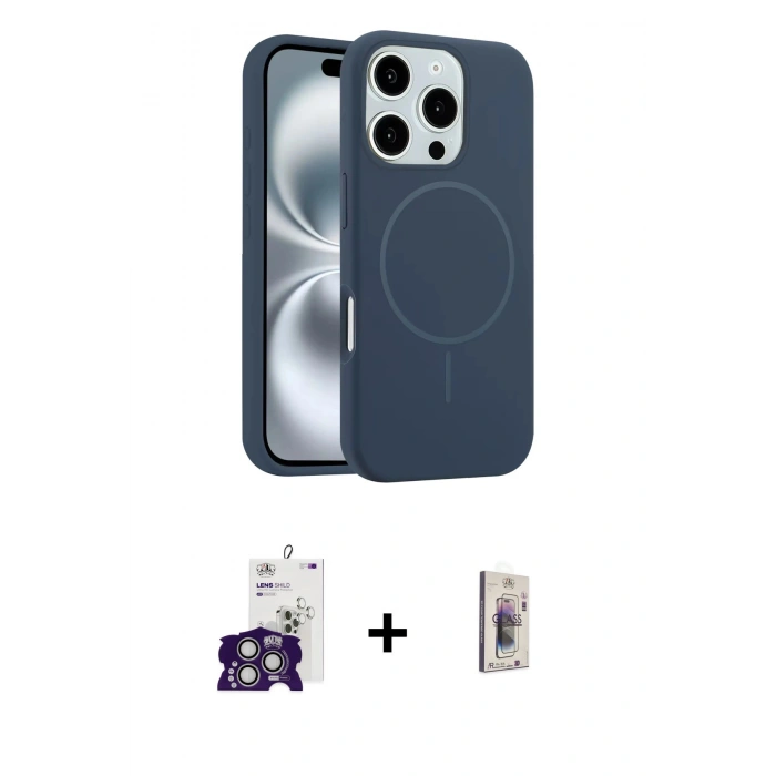 MARSİLYAN™- iPhone 16 Pro Max Kılıf Yankı Form Serisi - Siyah Bilvis 3D Cam Ekran Koruyucu + Bilvis Titan Kamera Lens - GS