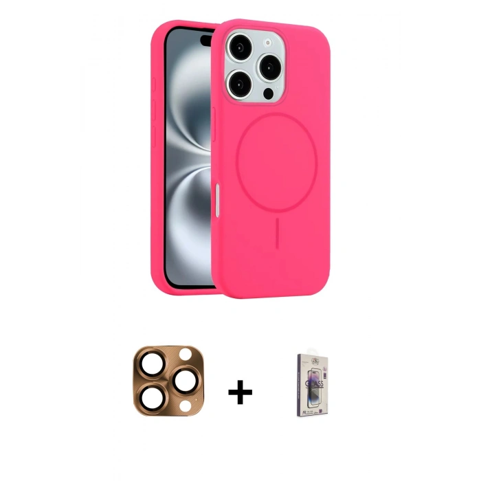 MARSİLYAN™- iPhone 16 Pro Max Kılıf Yankı Form Serisi - Siyah Bilvis 3D Cam Ekran Koruyucu + Pers Alüminyum Kamera Lens - CLTM