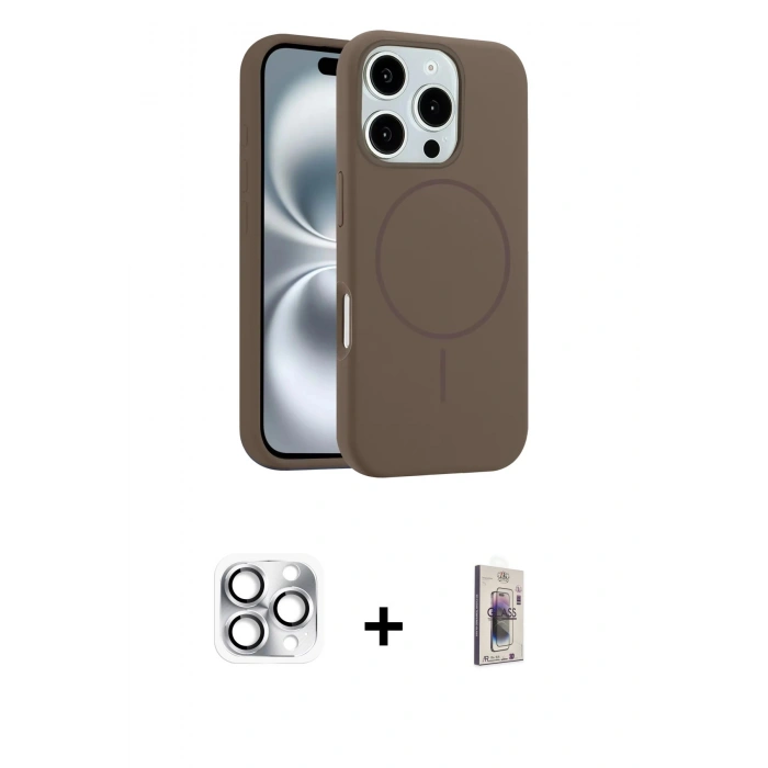MARSİLYAN™- iPhone 16 Pro Max Kılıf Yankı Form Serisi - Siyah Bilvis 3D Cam Ekran Koruyucu + Pers Alüminyum Kamera Lens - GS