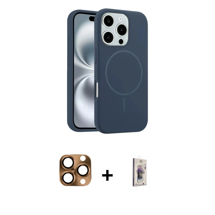 MARSİLYAN™- iPhone 16 Pro Max Kılıf Yankı Form Serisi - Siyah Bilvis 3D Cam Ekran Koruyucu + Pers Alüminyum Kamera Lens - CLTM