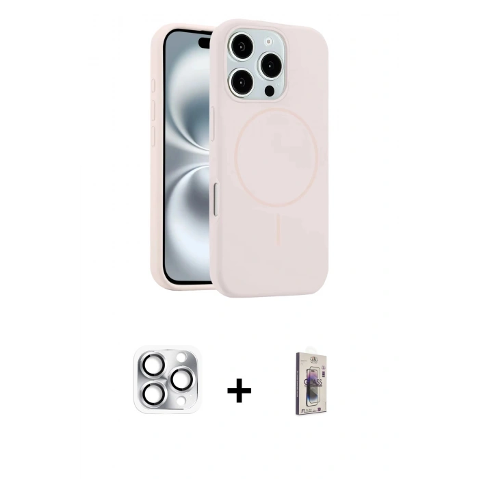 MARSİLYAN™- iPhone 16 Pro Max Kılıf Yankı Form Serisi - Siyah Bilvis 3D Cam Ekran Koruyucu + Pers Alüminyum Kamera Lens - GS