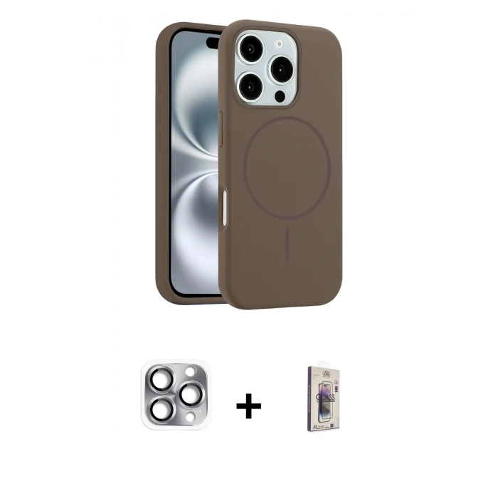 MARSİLYAN™- iPhone 16 Pro Max Kılıf Yankı Form Serisi - Siyah Bilvis 3D Cam Ekran Koruyucu + Pers Alüminyum Kamera Lens - GI