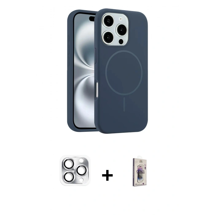 MARSİLYAN™- iPhone 16 Pro Max Kılıf Yankı Form Serisi - Siyah Bilvis 3D Cam Ekran Koruyucu + Pers Alüminyum Kamera Lens - GS
