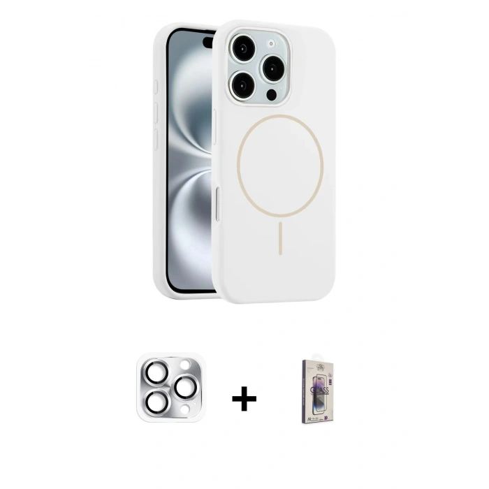 MARSİLYAN™- iPhone 16 Pro Max Kılıf Yankı Form Serisi - Siyah Bilvis 3D Cam Ekran Koruyucu + Pers Alüminyum Kamera Lens - GS