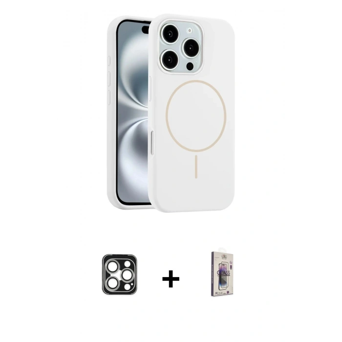 MARSİLYAN™- iPhone 16 Pro Max Kılıf Yankı Form Serisi - Siyah Bilvis 3D Cam Ekran Koruyucu + PVD Metal Kamera Lens - GS