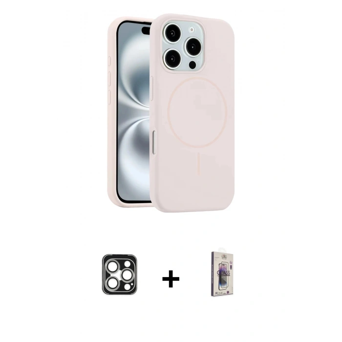 MARSİLYAN™- iPhone 16 Pro Max Kılıf Yankı Form Serisi - Siyah Bilvis 3D Cam Ekran Koruyucu + PVD Metal Kamera Lens - GS