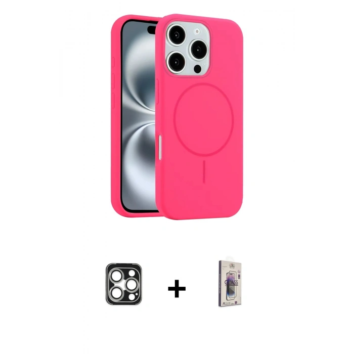 MARSİLYAN™- iPhone 16 Pro Max Kılıf Yankı Form Serisi - Siyah Bilvis 3D Cam Ekran Koruyucu + PVD Metal Kamera Lens - GS