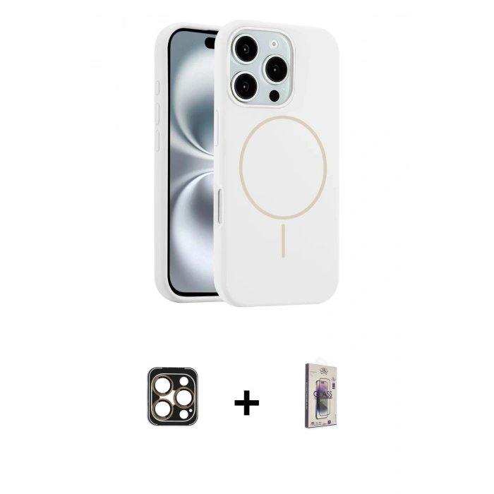 MARSİLYAN™- iPhone 16 Pro Max Kılıf Yankı Form Serisi - Siyah Bilvis 3D Cam Ekran Koruyucu + PVD Metal Kamera Lens - GD