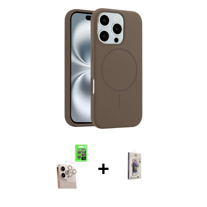 MARSİLYAN™- iPhone 16 Pro Max Kılıf Yankı Form Serisi - Siyah Bilvis 3D Cam Ekran Koruyucu + Raze Metal Kamera Lens - NLGY