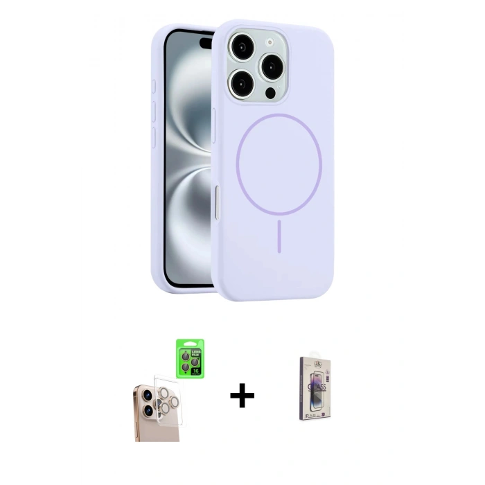 MARSİLYAN™- iPhone 16 Pro Max Kılıf Yankı Form Serisi - Siyah Bilvis 3D Cam Ekran Koruyucu + Raze Metal Kamera Lens - NLGY