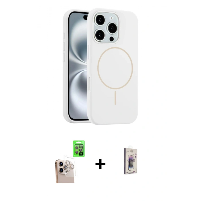 MARSİLYAN™- iPhone 16 Pro Max Kılıf Yankı Form Serisi - Siyah Bilvis 3D Cam Ekran Koruyucu + Raze Metal Kamera Lens - NLGY