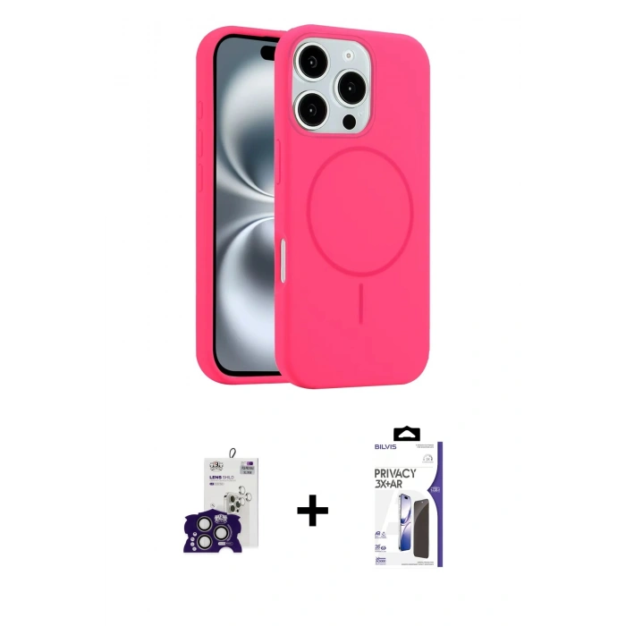 MARSİLYAN™- iPhone 16 Pro Max Kılıf Yankı Form Serisi - Siyah Bilvis 3X AR Hayalet Cam Ekran Koruyucu + Bilvis Titan Kamera Lens - TMGI