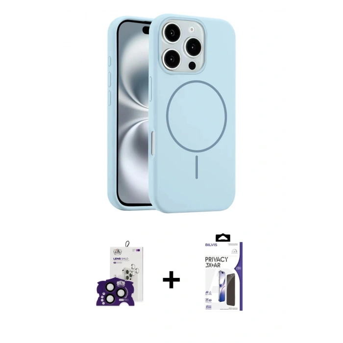 MARSİLYAN™- iPhone 16 Pro Max Kılıf Yankı Form Serisi - Siyah Bilvis 3X AR Hayalet Cam Ekran Koruyucu + Bilvis Titan Kamera Lens - SH