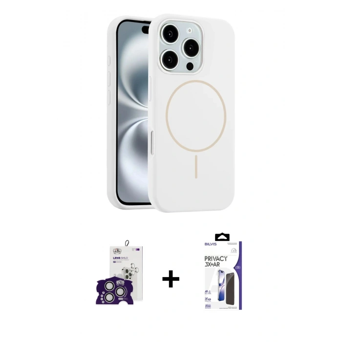 MARSİLYAN™- iPhone 16 Pro Max Kılıf Yankı Form Serisi - Siyah Bilvis 3X AR Hayalet Cam Ekran Koruyucu + Bilvis Titan Kamera Lens - GS