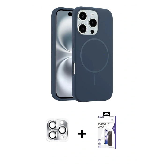 MARSİLYAN™- iPhone 16 Pro Max Kılıf Yankı Form Serisi - Siyah Bilvis 3X AR Hayalet Cam Ekran Koruyucu + Pers Alüminyum Kamera Lens - GS