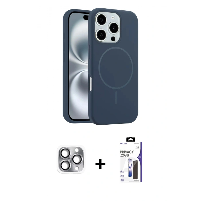 MARSİLYAN™- iPhone 16 Pro Max Kılıf Yankı Form Serisi - Siyah Bilvis 3X AR Hayalet Cam Ekran Koruyucu + Pers Alüminyum Kamera Lens - GI