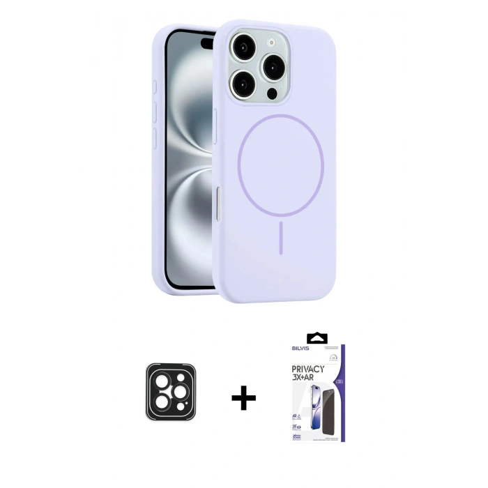 MARSİLYAN™- iPhone 16 Pro Max Kılıf Yankı Form Serisi - Siyah Bilvis 3X AR Hayalet Cam Ekran Koruyucu + PVD Metal Kamera Lens - SH