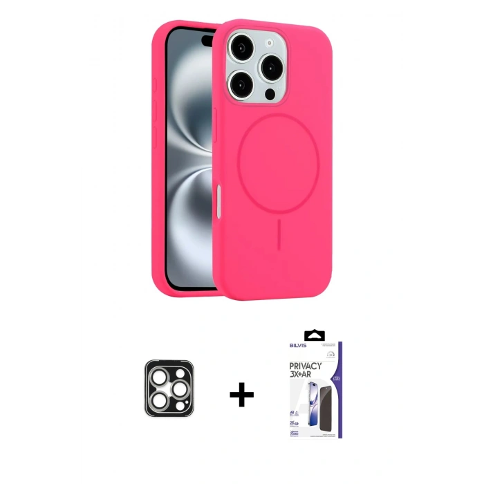 MARSİLYAN™- iPhone 16 Pro Max Kılıf Yankı Form Serisi - Siyah Bilvis 3X AR Hayalet Cam Ekran Koruyucu + PVD Metal Kamera Lens - GS