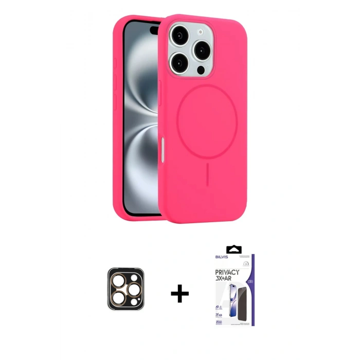 MARSİLYAN™- iPhone 16 Pro Max Kılıf Yankı Form Serisi - Siyah Bilvis 3X AR Hayalet Cam Ekran Koruyucu + PVD Metal Kamera Lens - GD