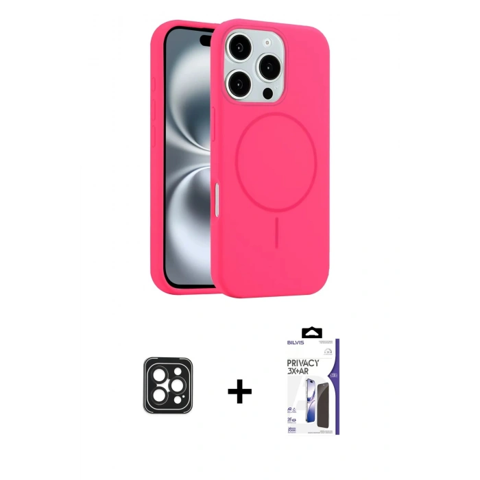 MARSİLYAN™- iPhone 16 Pro Max Kılıf Yankı Form Serisi - Siyah Bilvis 3X AR Hayalet Cam Ekran Koruyucu + PVD Metal Kamera Lens - SH