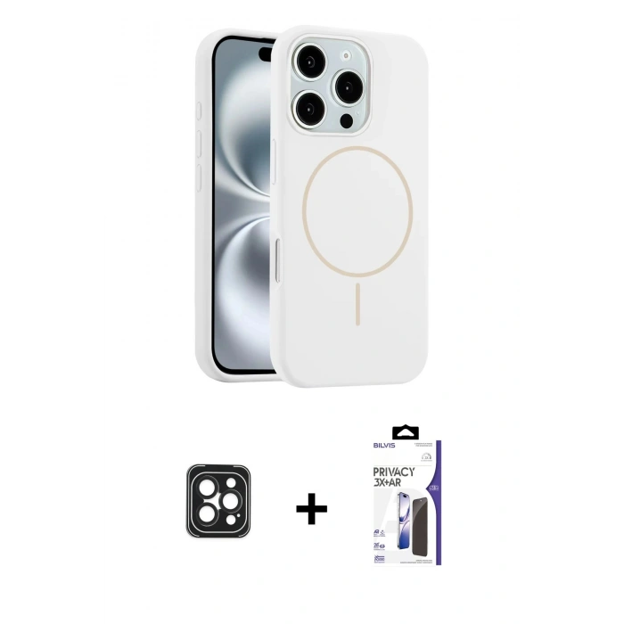 MARSİLYAN™- iPhone 16 Pro Max Kılıf Yankı Form Serisi - Siyah Bilvis 3X AR Hayalet Cam Ekran Koruyucu + PVD Metal Kamera Lens - SH