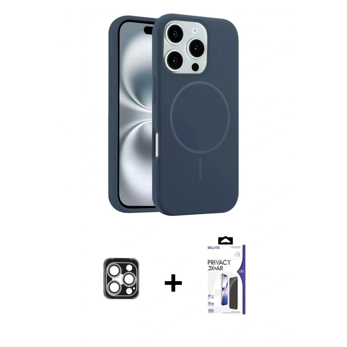 MARSİLYAN™- iPhone 16 Pro Max Kılıf Yankı Form Serisi - Siyah Bilvis 3X AR Hayalet Cam Ekran Koruyucu + PVD Metal Kamera Lens - GS