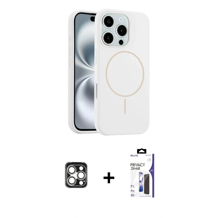 MARSİLYAN™- iPhone 16 Pro Max Kılıf Yankı Form Serisi - Siyah Bilvis 3X AR Hayalet Cam Ekran Koruyucu + PVD Metal Kamera Lens - GS