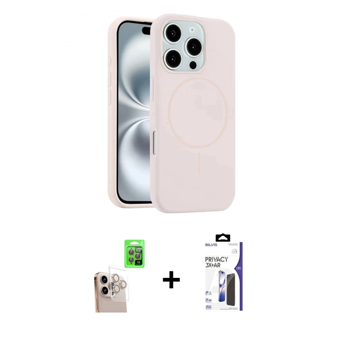 MARSİLYAN™- iPhone 16 Pro Max Kılıf Yankı Form Serisi - Siyah Bilvis 3X AR Hayalet Cam Ekran Koruyucu + Raze Metal Kamera Lens - NLGY