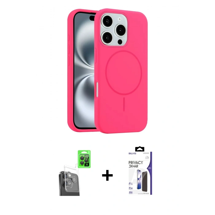 MARSİLYAN™- iPhone 16 Pro Max Kılıf Yankı Form Serisi - Siyah Bilvis 3X AR Hayalet Cam Ekran Koruyucu + Raze Metal Kamera Lens - SH