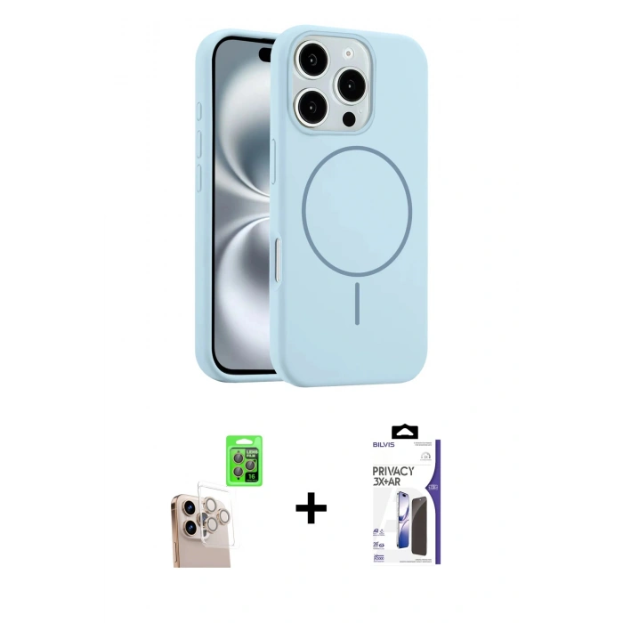MARSİLYAN™- iPhone 16 Pro Max Kılıf Yankı Form Serisi - Siyah Bilvis 3X AR Hayalet Cam Ekran Koruyucu + Raze Metal Kamera Lens - NLGY