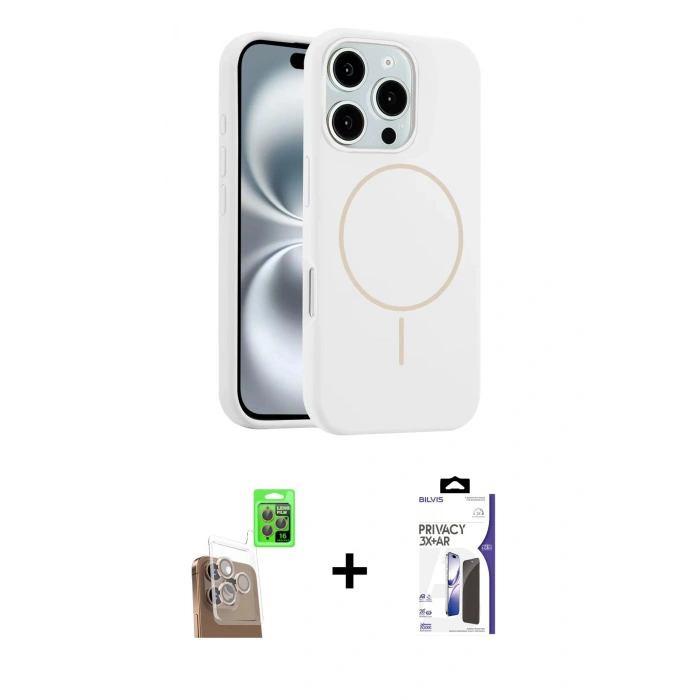 MARSİLYAN™- iPhone 16 Pro Max Kılıf Yankı Form Serisi - Siyah Bilvis 3X AR Hayalet Cam Ekran Koruyucu + Raze Metal Kamera Lens - CLTM