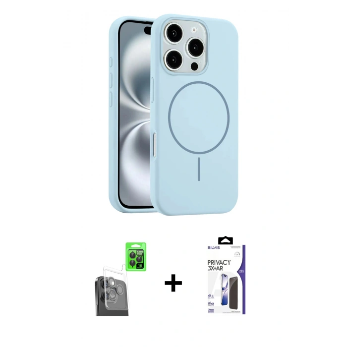 MARSİLYAN™- iPhone 16 Pro Max Kılıf Yankı Form Serisi - Siyah Bilvis 3X AR Hayalet Cam Ekran Koruyucu + Raze Metal Kamera Lens - SH