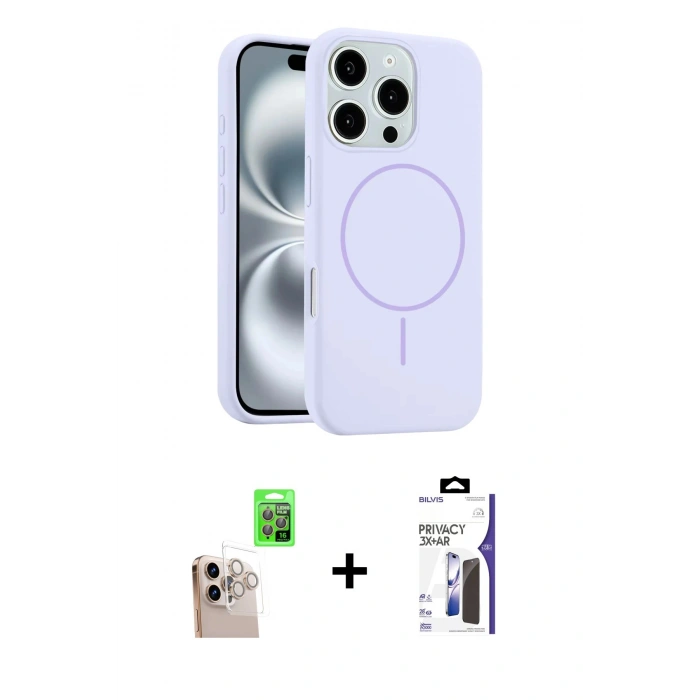 MARSİLYAN™- iPhone 16 Pro Max Kılıf Yankı Form Serisi - Siyah Bilvis 3X AR Hayalet Cam Ekran Koruyucu + Raze Metal Kamera Lens - NLGY