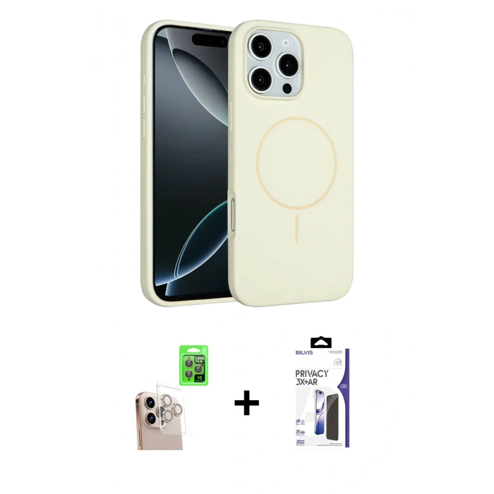 MARSİLYAN™- iPhone 16 Pro Max Kılıf Yankı Form Serisi - Siyah Bilvis 3X AR Hayalet Cam Ekran Koruyucu + Raze Metal Kamera Lens - NLGY