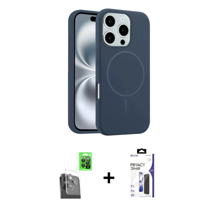 MARSİLYAN™- iPhone 16 Pro Max Kılıf Yankı Form Serisi - Siyah Bilvis 3X AR Hayalet Cam Ekran Koruyucu + Raze Metal Kamera Lens - SH