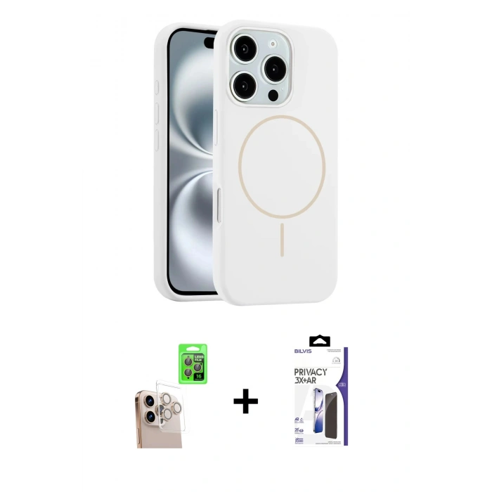 MARSİLYAN™- iPhone 16 Pro Max Kılıf Yankı Form Serisi - Siyah Bilvis 3X AR Hayalet Cam Ekran Koruyucu + Raze Metal Kamera Lens - NLGY