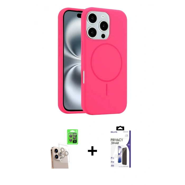 MARSİLYAN™- iPhone 16 Pro Max Kılıf Yankı Form Serisi - Siyah Bilvis 3X AR Hayalet Cam Ekran Koruyucu + Raze Metal Kamera Lens - NLGY
