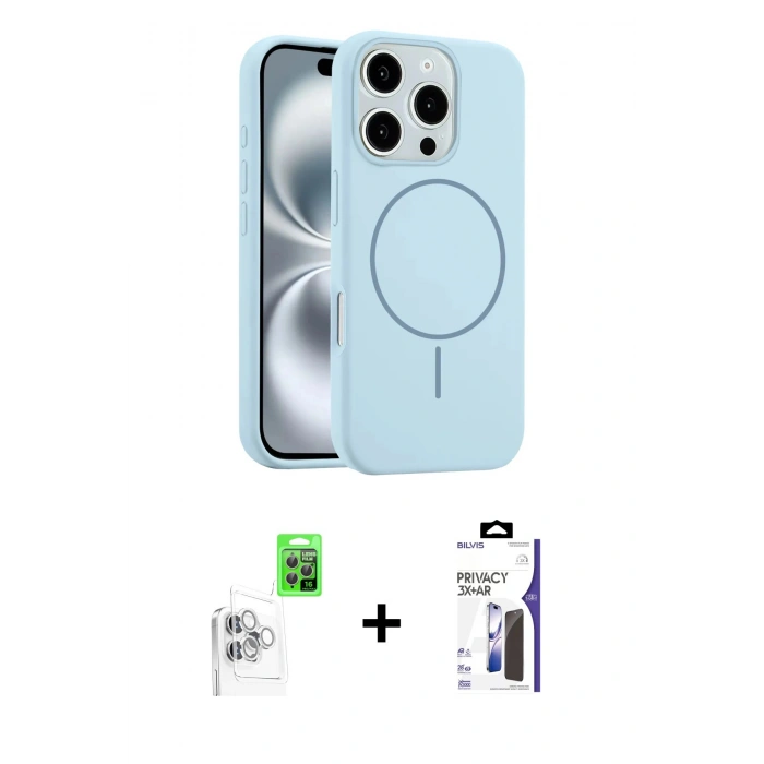 MARSİLYAN™- iPhone 16 Pro Max Kılıf Yankı Form Serisi - Siyah Bilvis 3X AR Hayalet Cam Ekran Koruyucu + Raze Metal Kamera Lens - BZ