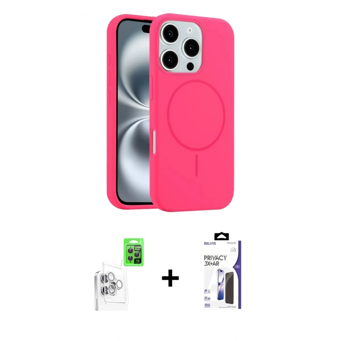 MARSİLYAN™- iPhone 16 Pro Max Kılıf Yankı Form Serisi - Siyah Bilvis 3X AR Hayalet Cam Ekran Koruyucu + Raze Metal Kamera Lens - BZ