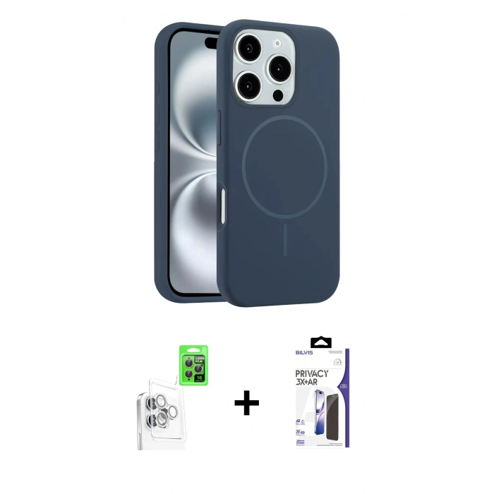 MARSİLYAN™- iPhone 16 Pro Max Kılıf Yankı Form Serisi - Siyah Bilvis 3X AR Hayalet Cam Ekran Koruyucu + Raze Metal Kamera Lens - BZ