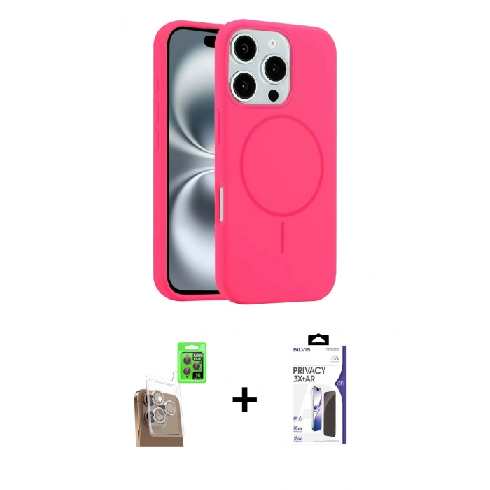 MARSİLYAN™- iPhone 16 Pro Max Kılıf Yankı Form Serisi - Siyah Bilvis 3X AR Hayalet Cam Ekran Koruyucu + Raze Metal Kamera Lens - CLTM